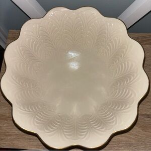 Lenox Greenfield Bowl 10” footed Ivory with Gold Trim 5” deep scallop edge NWOT